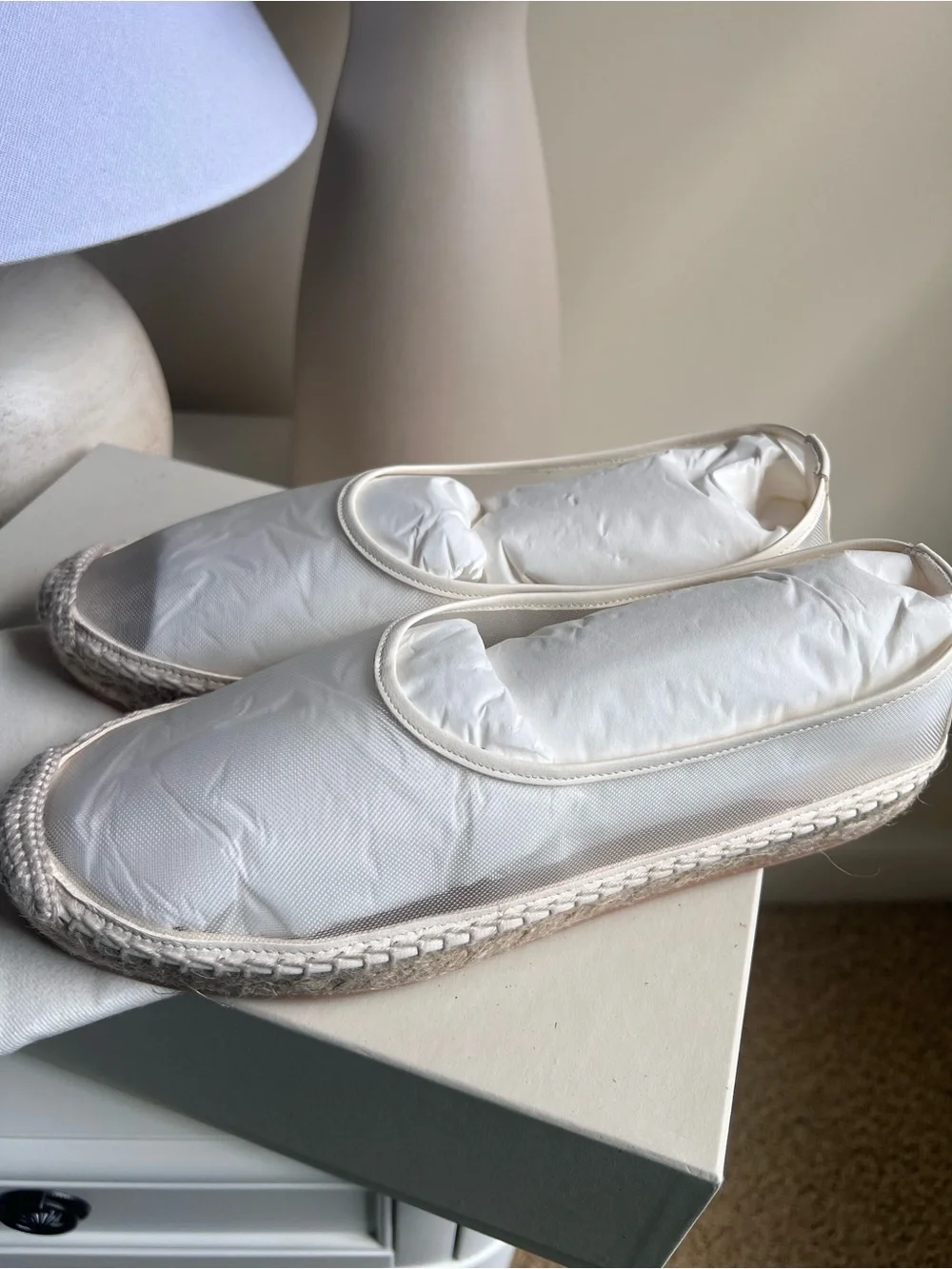 NIB Dear Frances Vespa Mesh Espadrille Flat in Off-White LeatherMesh Sz. 38.5